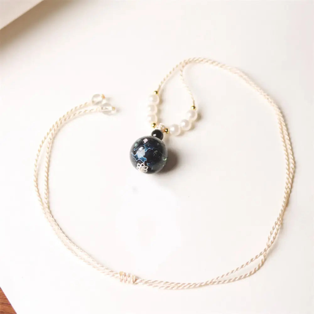 Buddha Stones Ebony Wood Aurora Lacquer Craft Bead Pearl Balance Necklace Pendant - BWOOOH - Dark Blue(Random Blue)