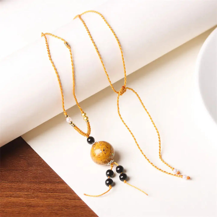 Buddha Stones Ebony Wood Aurora Lacquer Craft Bead Pearl Balance Necklace Pendant - BWOOOH - Golden Charm(Random