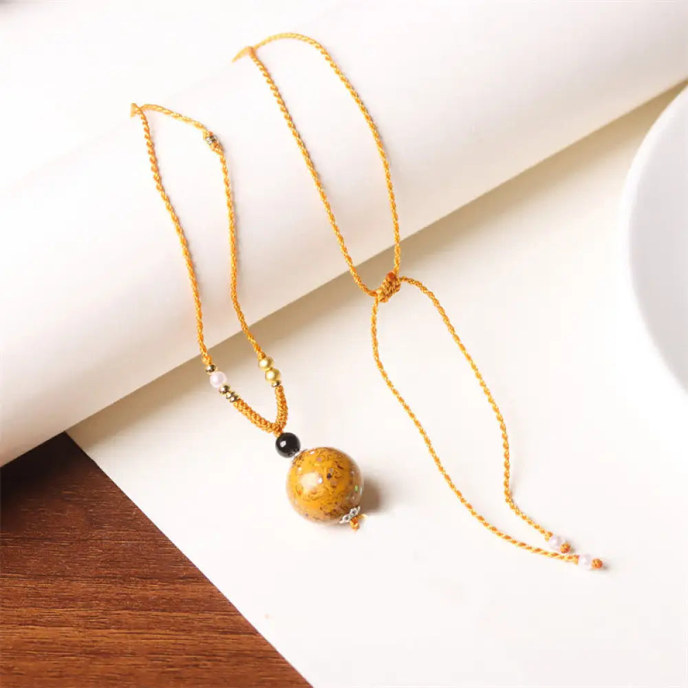 Buddha Stones Ebony Wood Aurora Lacquer Craft Bead Pearl Balance Necklace Pendant - BWOOOH - Golden(Random Golden)