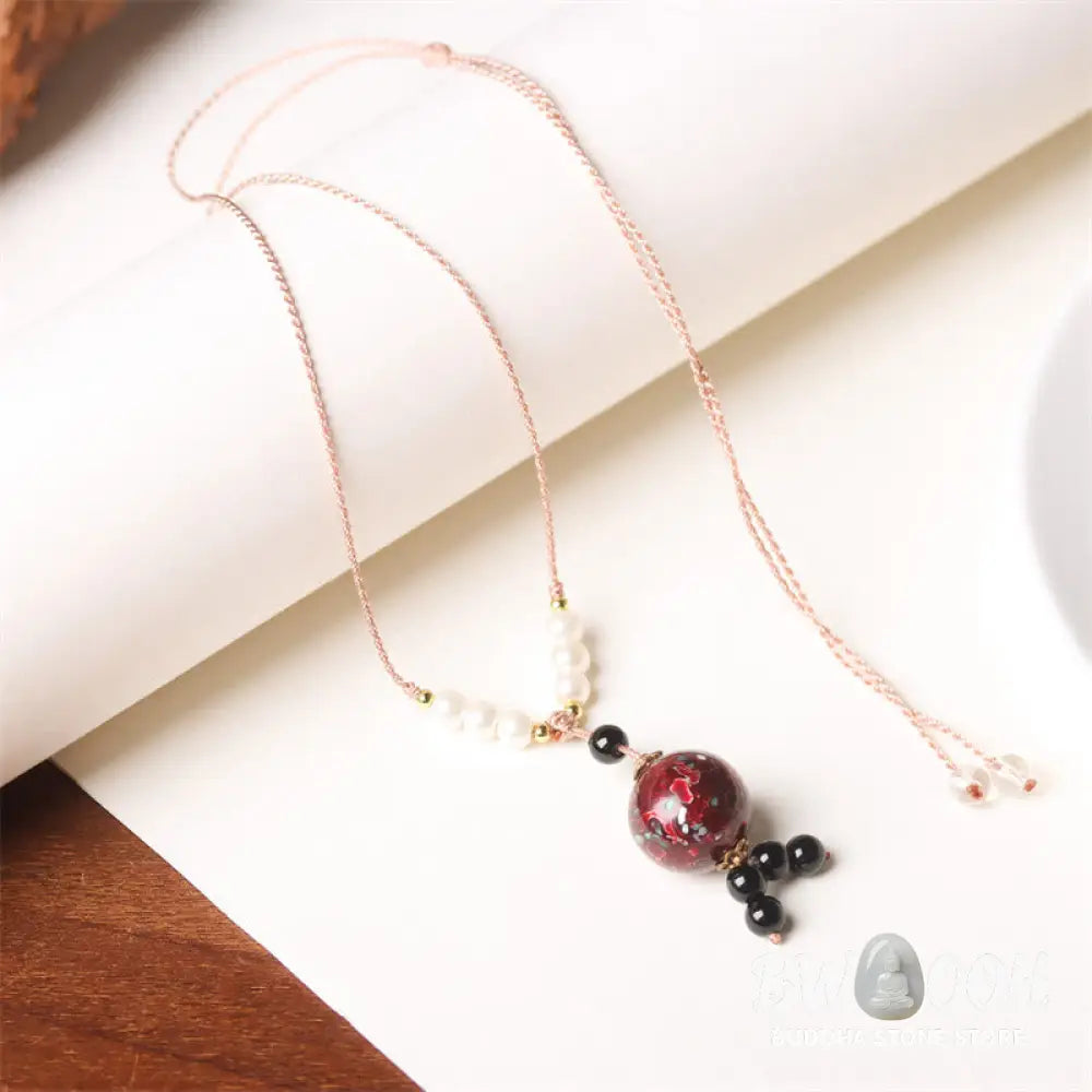 Buddha Stones Ebony Wood Aurora Lacquer Craft Bead Pearl Balance Necklace Pendant - BWOOOH - Necklaces & Pendants