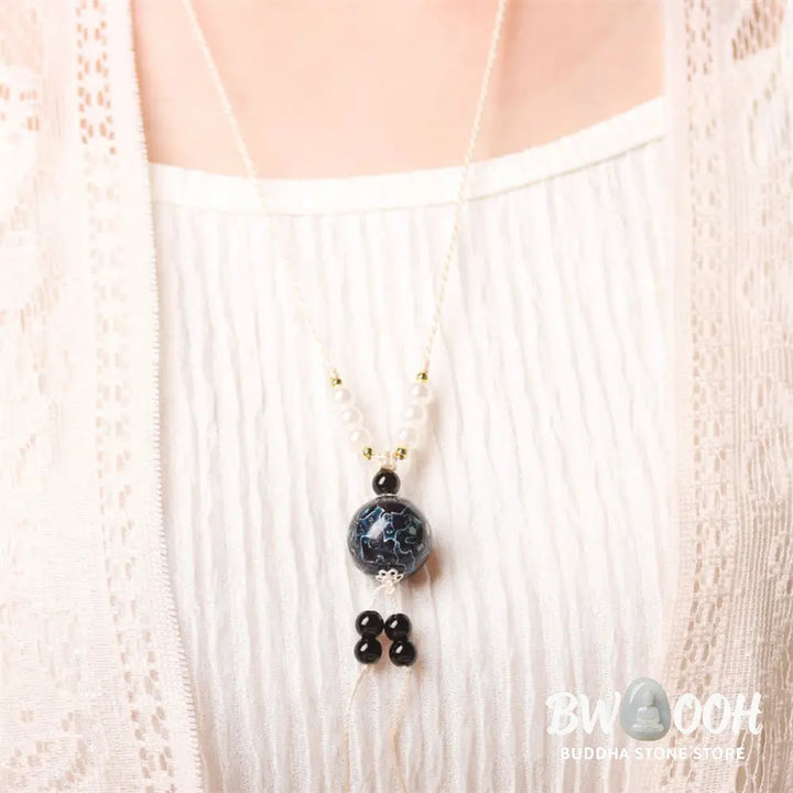 Buddha Stones Ebony Wood Aurora Lacquer Craft Bead Pearl Balance Necklace Pendant - BWOOOH - Necklaces &amp; Pendants
