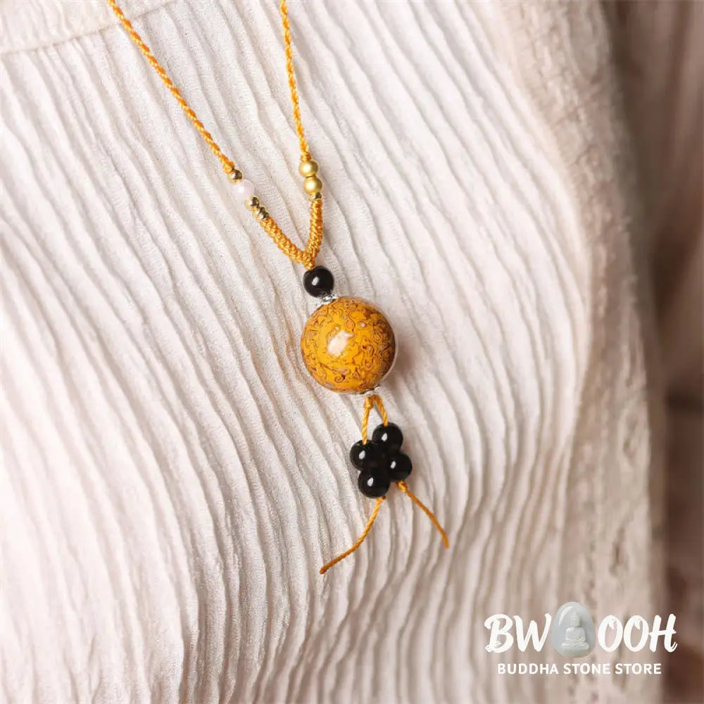Buddha Stones Ebony Wood Aurora Lacquer Craft Bead Pearl Balance Necklace Pendant - BWOOOH - Necklaces &amp; Pendants