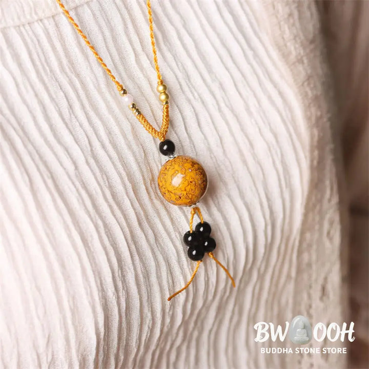 Buddha Stones Ebony Wood Aurora Lacquer Craft Bead Pearl Balance Necklace Pendant - BWOOOH - Necklaces &amp; Pendants