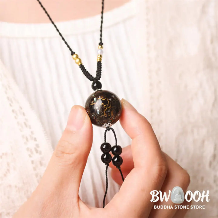 Buddha Stones Ebony Wood Aurora Lacquer Craft Bead Pearl Balance Necklace Pendant - BWOOOH - Necklaces &amp; Pendants
