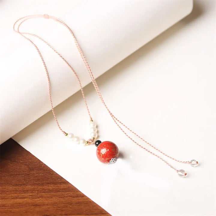 Buddha Stones Ebony Wood Aurora Lacquer Craft Bead Pearl Balance Necklace Pendant - BWOOOH - Red(Random Red)