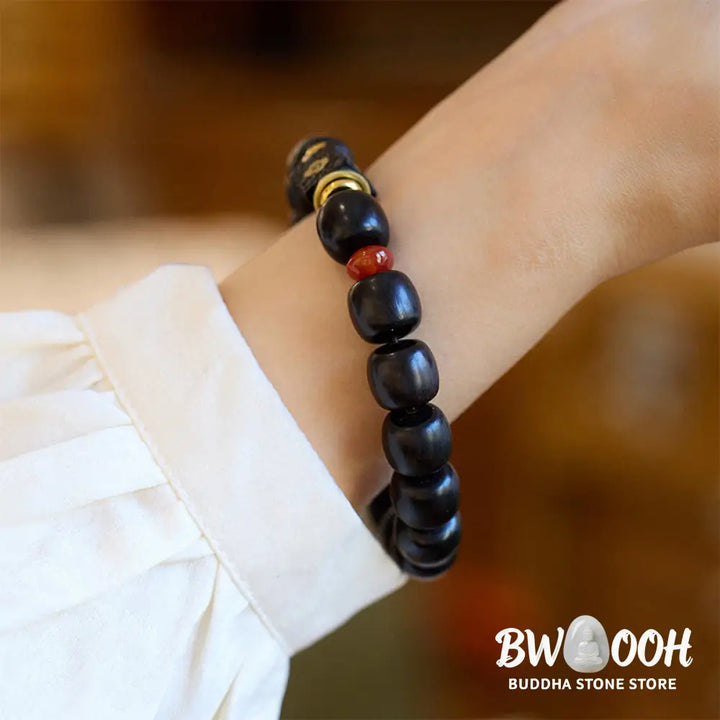 Buddha Stones Ebony Wood Auspicious Clouds Engraved Calm Bracelet - BWOOOH - Ebony Wood(Wrist Circumference 14-16cm)
