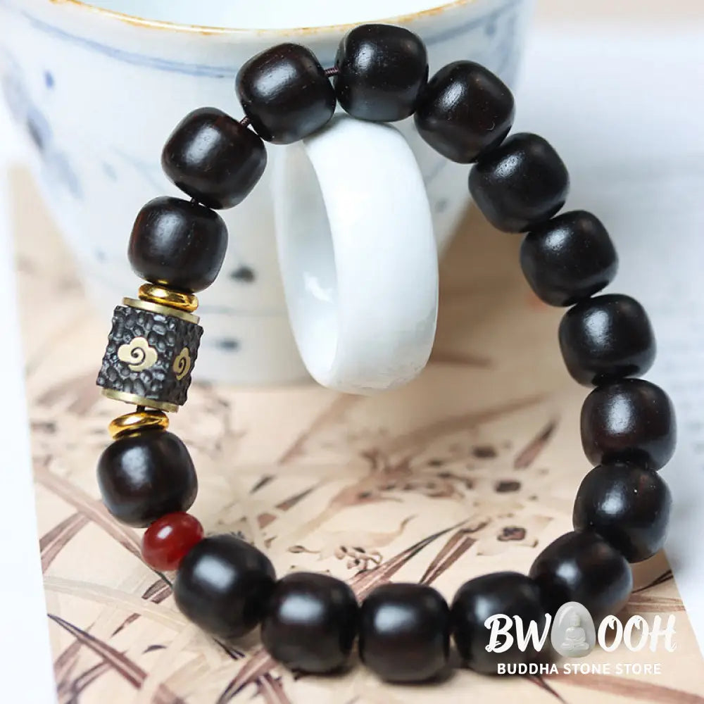 Buddha Stones Ebony Wood Auspicious Clouds Engraved Calm Bracelet - BWOOOH - Ebony Wood(Wrist Circumference 14-16cm)