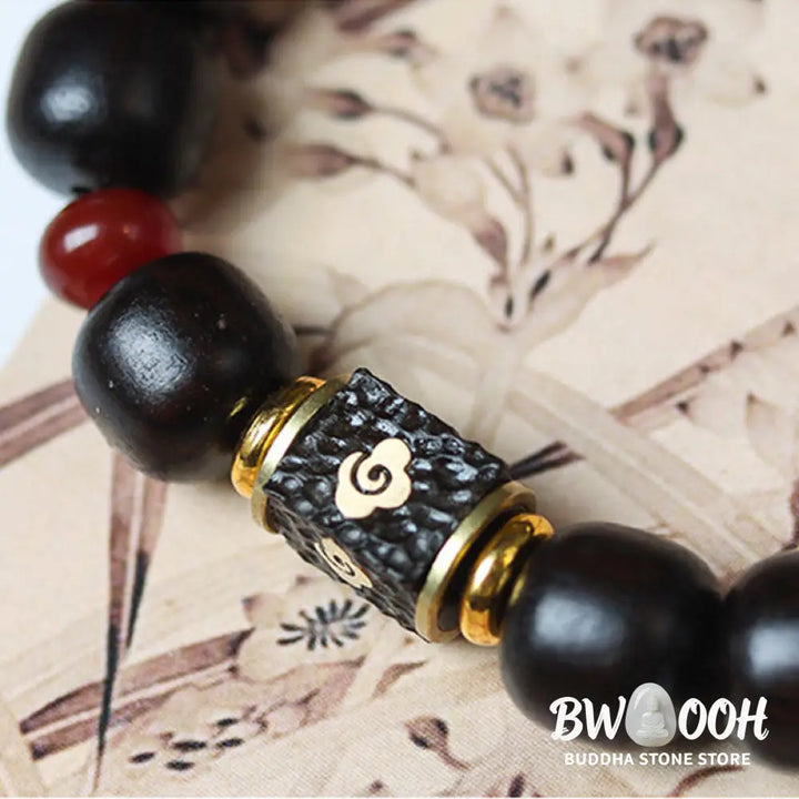 Buddha Stones Ebony Wood Auspicious Clouds Engraved Calm Bracelet - BWOOOH - Ebony Wood(Wrist Circumference 14-16cm)