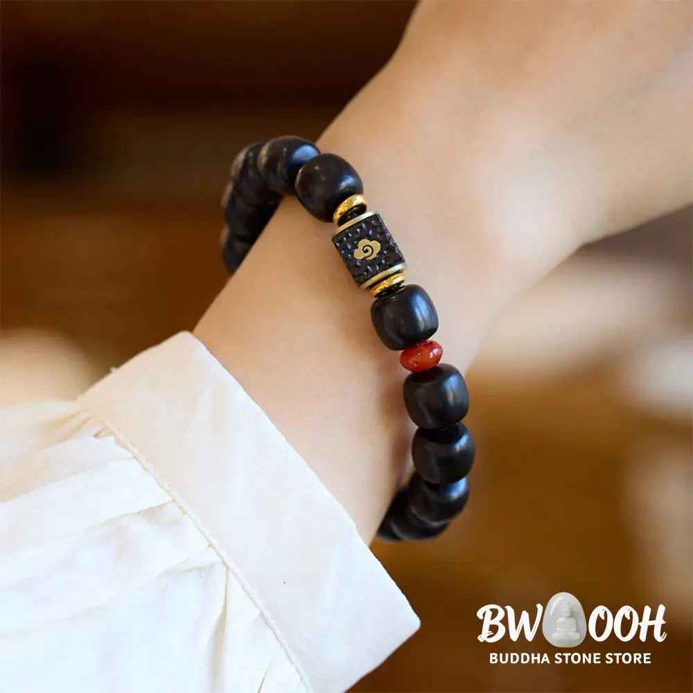 Buddha Stones Ebony Wood Auspicious Clouds Engraved Calm Bracelet - BWOOOH - Ebony Wood(Wrist Circumference 14-16cm)
