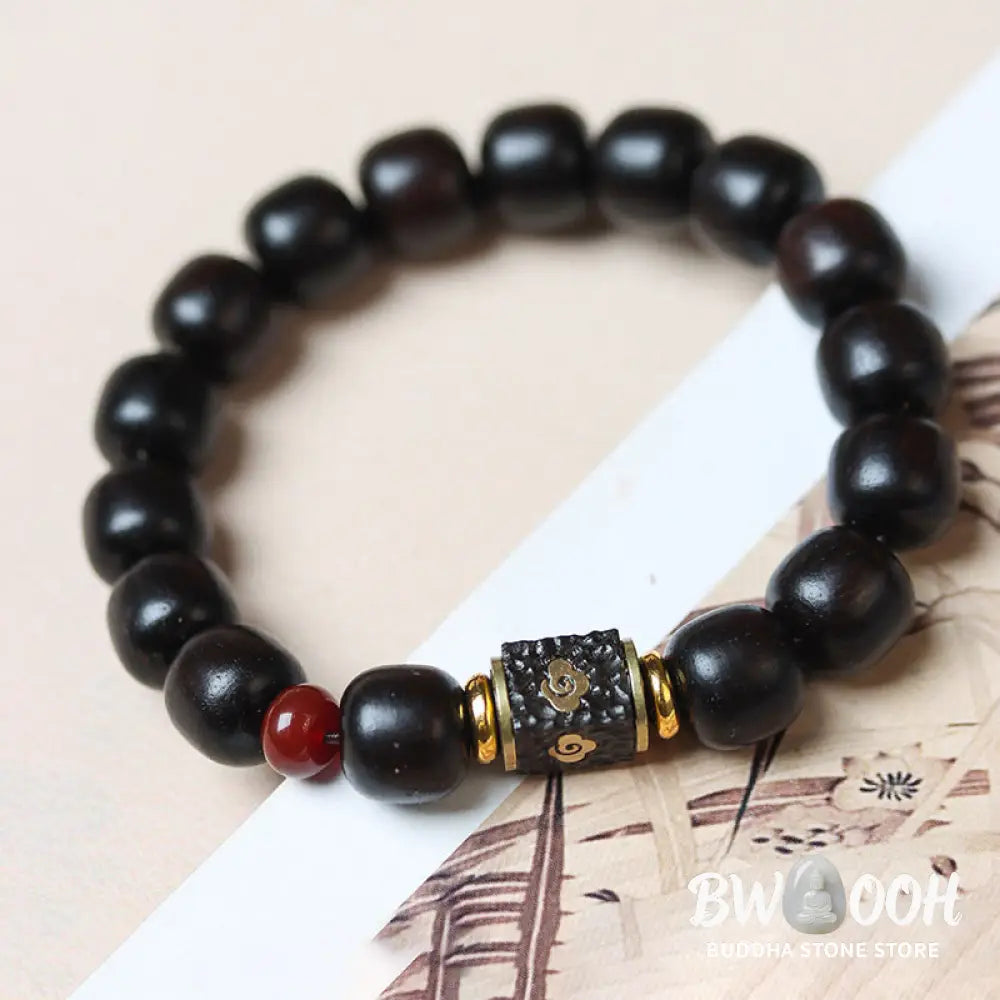 Buddha Stones Ebony Wood Auspicious Clouds Engraved Calm Bracelet - BWOOOH - Ebony Wood(Wrist Circumference 14-16cm)
