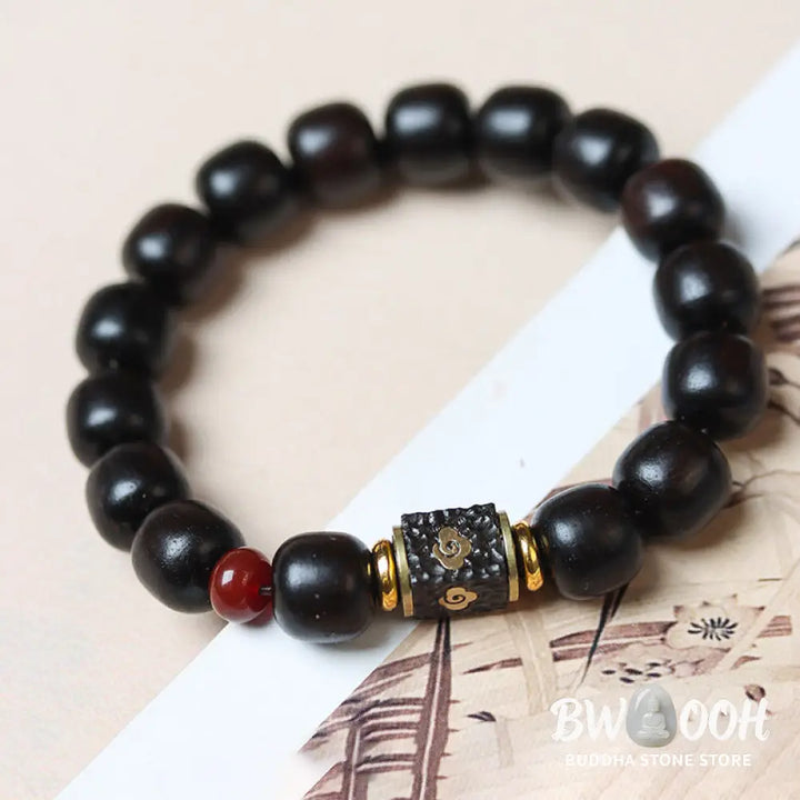 Buddha Stones Ebony Wood Auspicious Clouds Engraved Calm Bracelet - BWOOOH - Ebony Wood(Wrist Circumference 14-16cm)