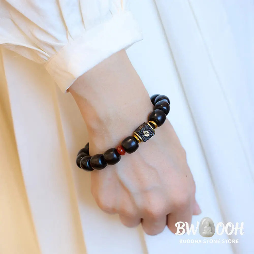 Buddha Stones Ebony Wood Auspicious Clouds Engraved Calm Bracelet - BWOOOH - Ebony Wood(Wrist Circumference 14-16cm)