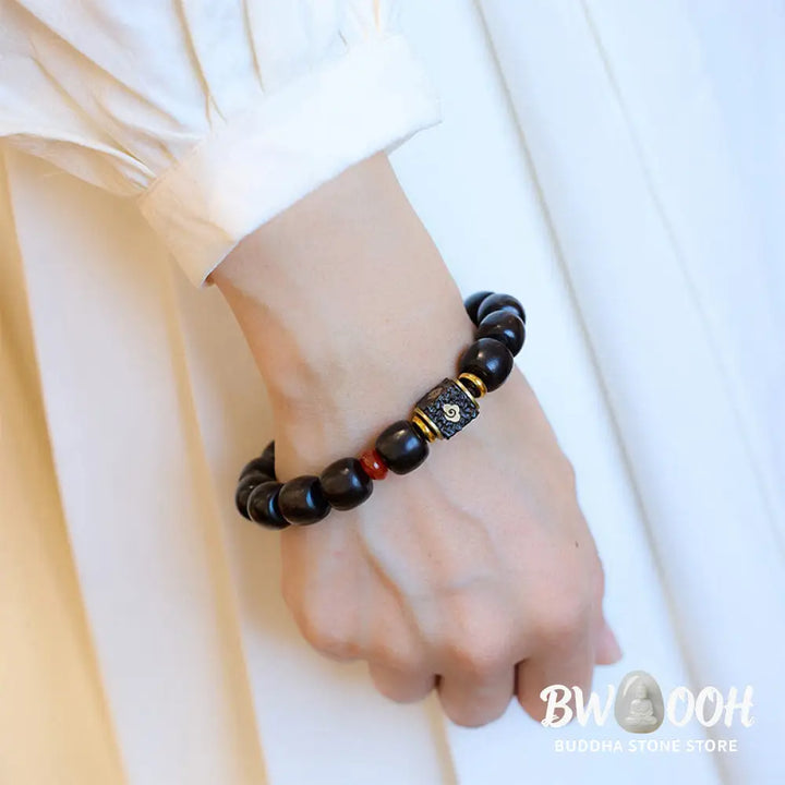 Buddha Stones Ebony Wood Auspicious Clouds Engraved Calm Bracelet - BWOOOH - Ebony Wood(Wrist Circumference 14-16cm)