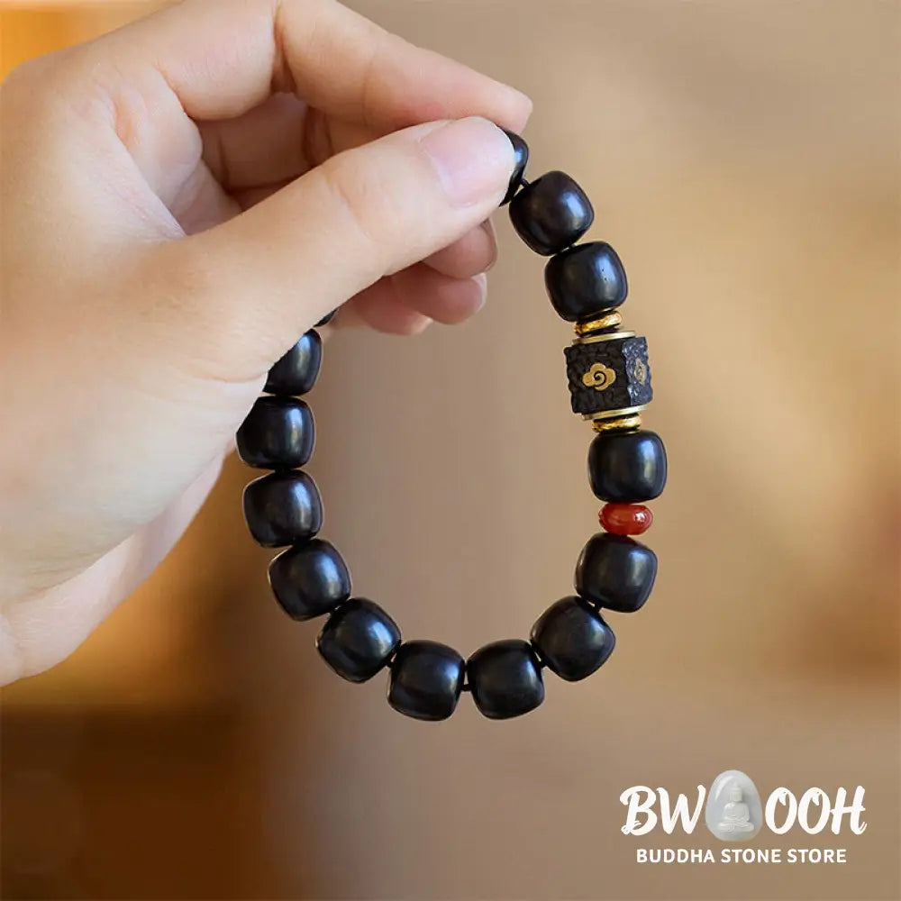 Buddha Stones Ebony Wood Auspicious Clouds Engraved Calm Bracelet - BWOOOH - Ebony Wood(Wrist Circumference 14-16cm)