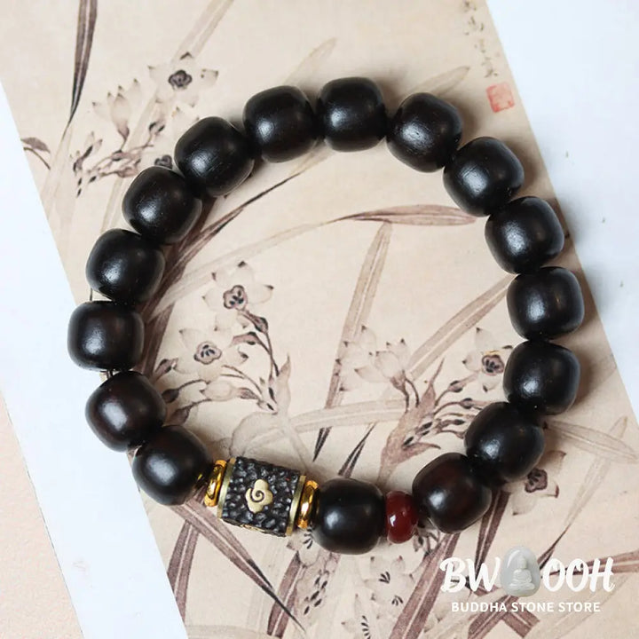 Buddha Stones Ebony Wood Auspicious Clouds Engraved Calm Bracelet - BWOOOH - Ebony Wood(Wrist Circumference 14-16cm)