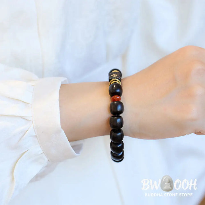 Buddha Stones Ebony Wood Auspicious Clouds Engraved Calm Bracelet - BWOOOH - Ebony Wood(Wrist Circumference 14-16cm)