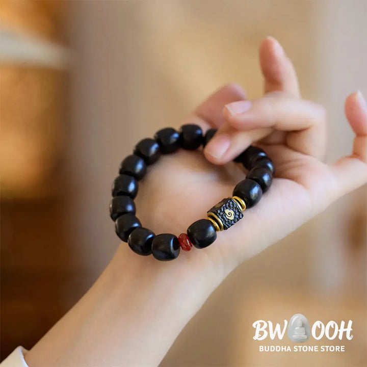 Buddha Stones Ebony Wood Auspicious Clouds Engraved Calm Bracelet - BWOOOH - Ebony Wood(Wrist Circumference 14-16cm)