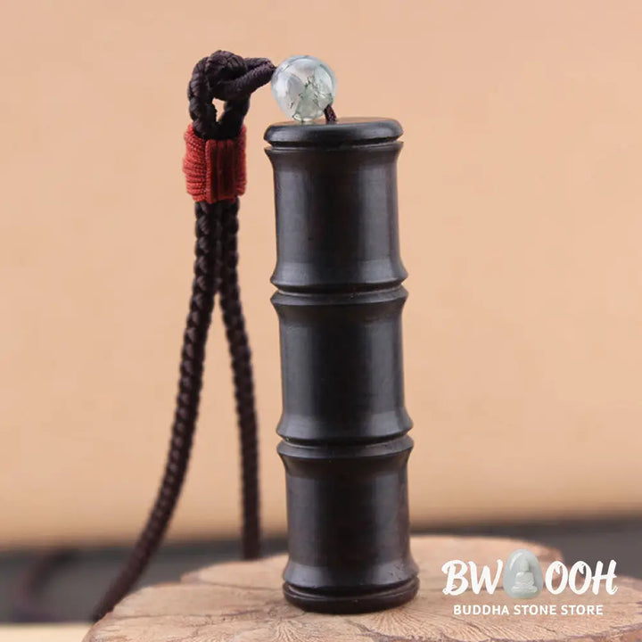 Buddha Stones Ebony Wood Bamboo Pattern Ghau Prayer Box Peace Necklace Pendant - BWOOOH - Necklaces &amp; Pendants