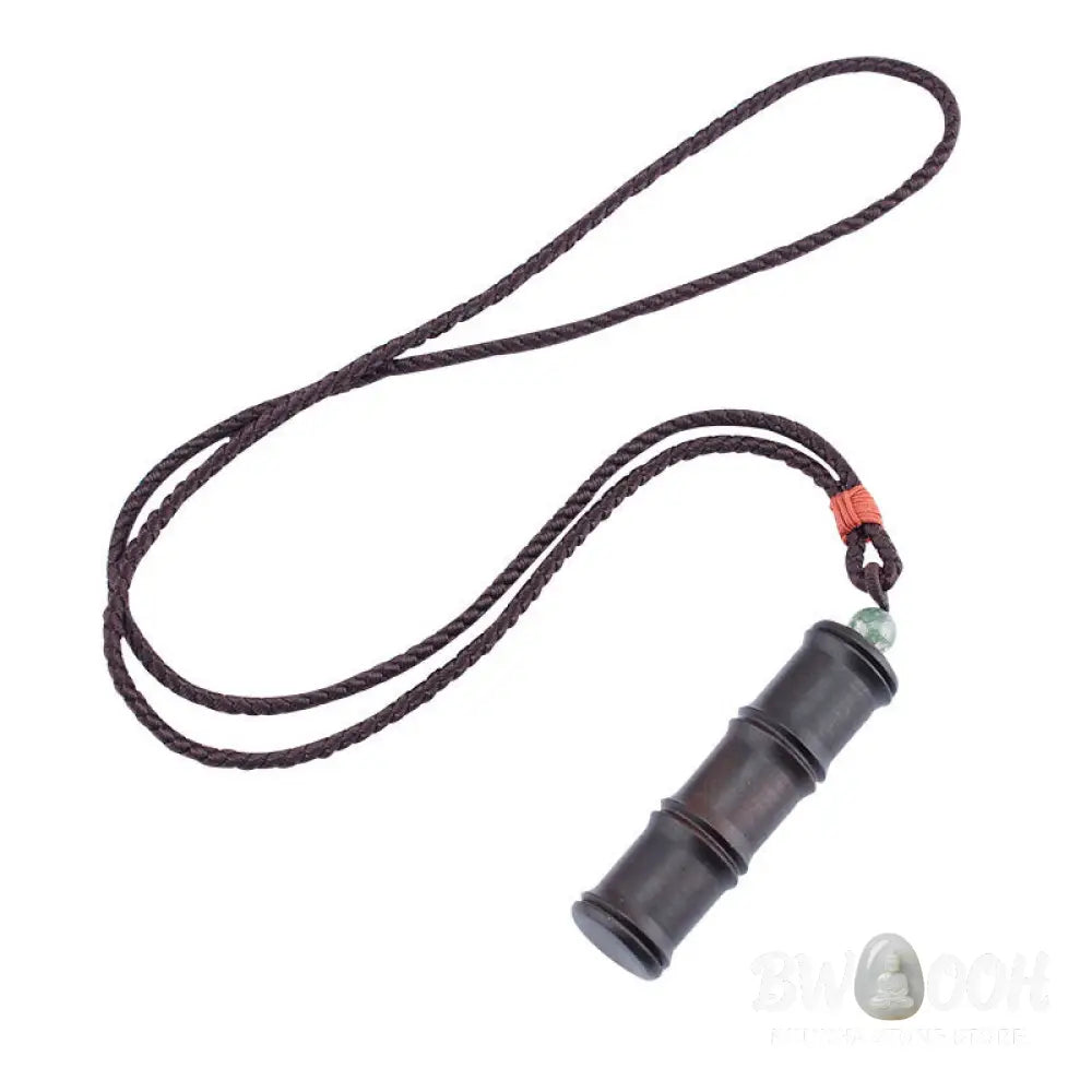 Buddha Stones Ebony Wood Bamboo Pattern Ghau Prayer Box Peace Necklace Pendant - BWOOOH - Necklaces &amp; Pendants