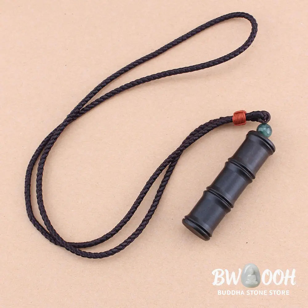 Buddha Stones Ebony Wood Bamboo Pattern Ghau Prayer Box Peace Necklace Pendant - BWOOOH - Necklaces &amp; Pendants