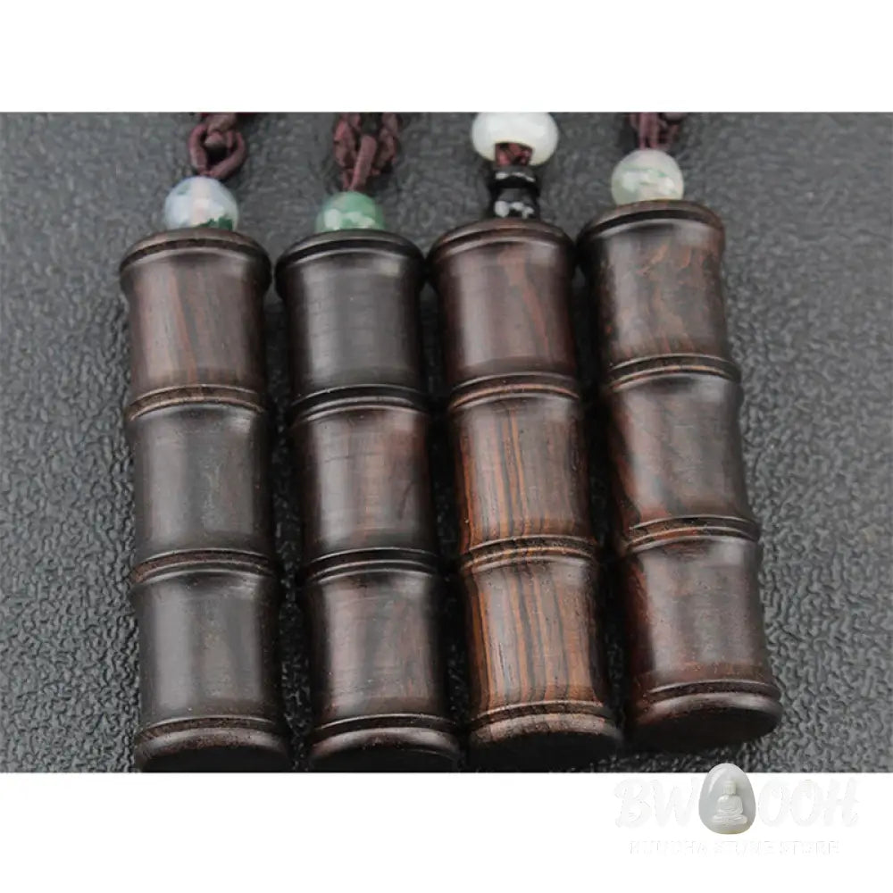 Buddha Stones Ebony Wood Bamboo Pattern Ghau Prayer Box Peace Necklace Pendant - BWOOOH - Necklaces &amp; Pendants