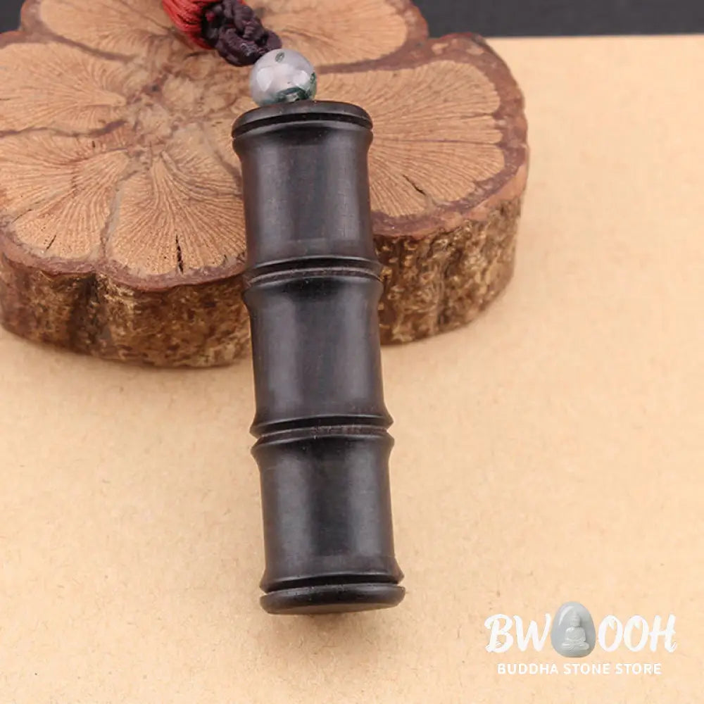 Buddha Stones Ebony Wood Bamboo Pattern Ghau Prayer Box Peace Necklace Pendant - BWOOOH - Necklaces &amp; Pendants