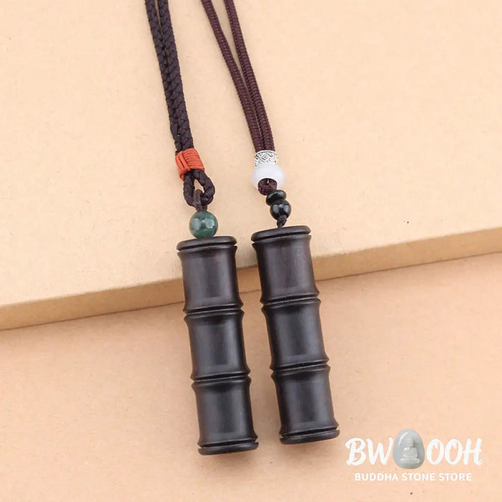 Buddha Stones Ebony Wood Bamboo Pattern Ghau Prayer Box Peace Necklace Pendant - BWOOOH - Necklaces &amp; Pendants