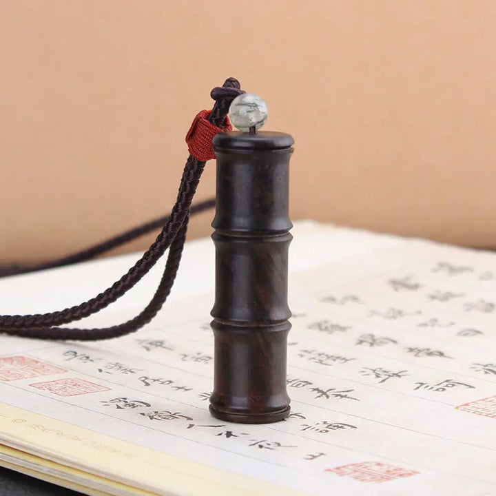 BWOOOH Ebony Wood Bamboo Pattern Ghau Prayer Box Peace Necklace Pendant — dark ebony Tibetan reliquary pendant