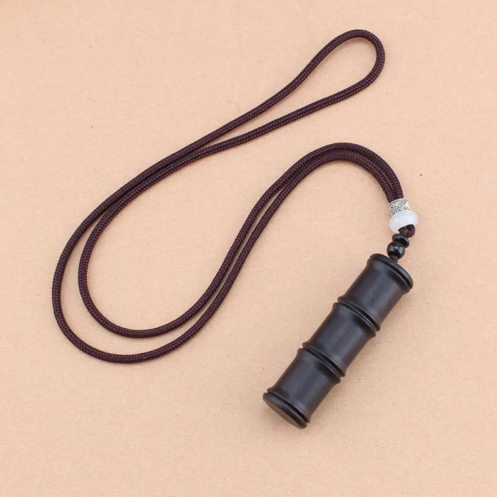 Buddha Stones Ebony Wood Bamboo Pattern Ghau Prayer Box Peace Necklace Pendant - BWOOOH - Bamboo(Thin Rope) - Necklaces