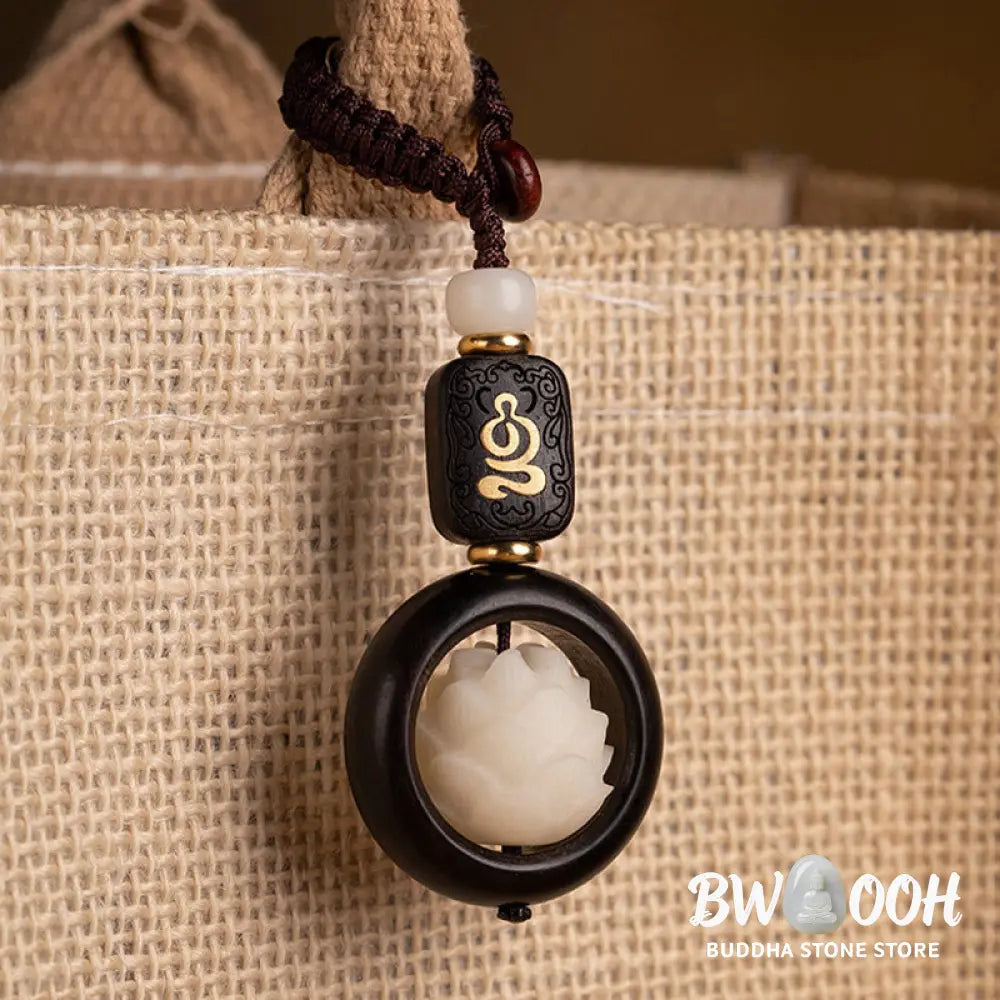 Buddha Stones Ebony Wood Bodhi Seed Lotus Enlightenment Key Chain Decoration - Ebony Wood Bodhi Seed Lotus - Key Chain