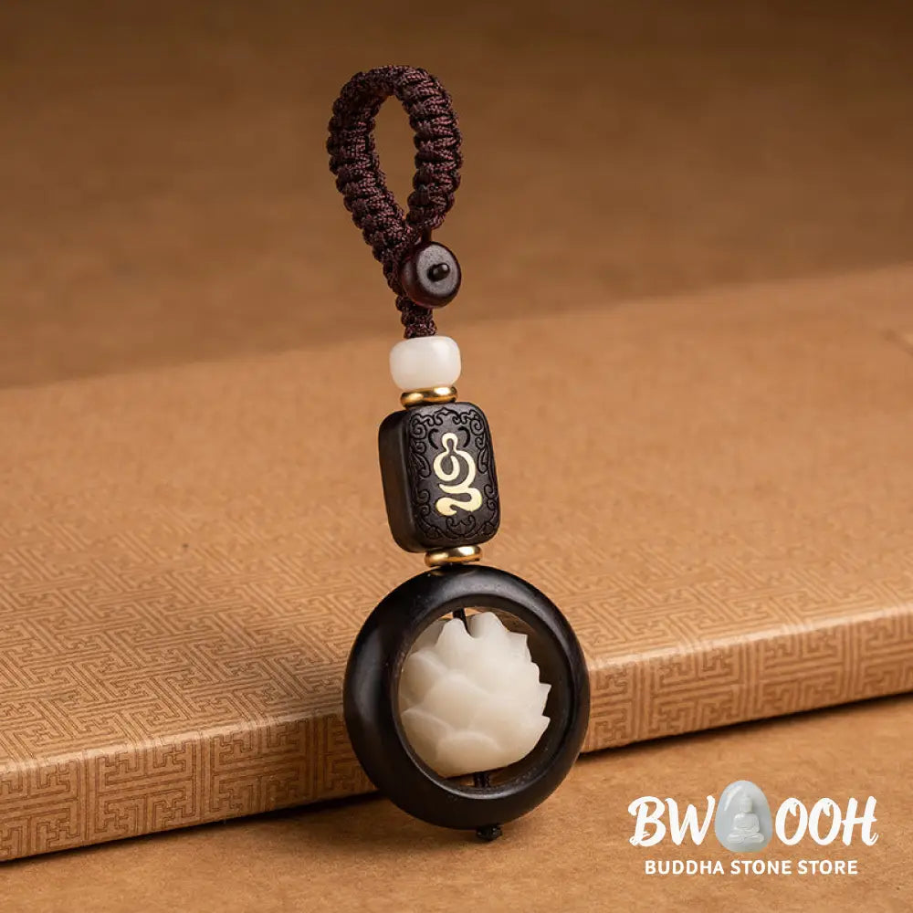 Buddha Stones Ebony Wood Bodhi Seed Lotus Enlightenment Key Chain Decoration - Ebony Wood Bodhi Seed Lotus - Key Chain