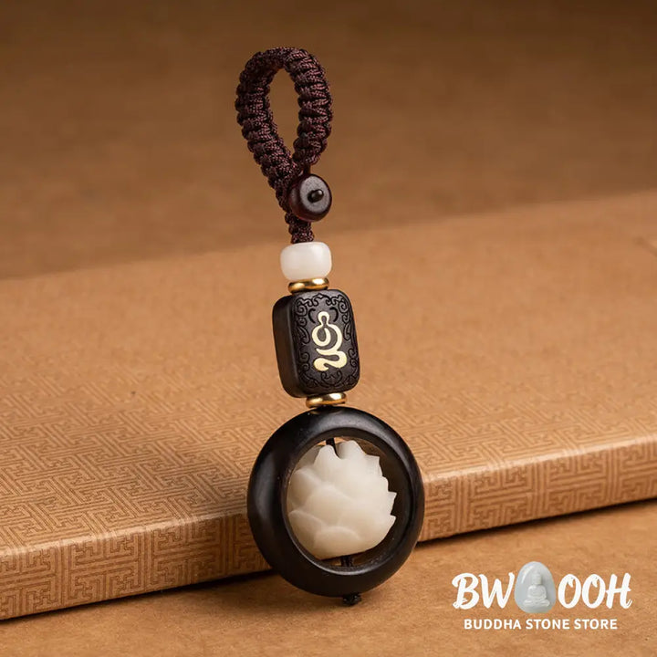 Buddha Stones Ebony Wood Bodhi Seed Lotus Enlightenment Key Chain Decoration - Ebony Wood Bodhi Seed Lotus - Key Chain