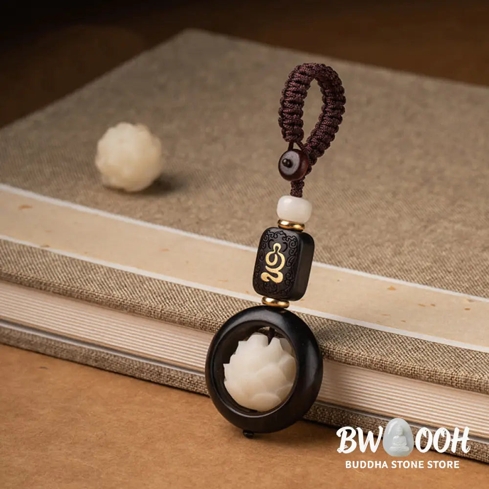 Buddha Stones Ebony Wood Bodhi Seed Lotus Enlightenment Key Chain Decoration - Ebony Wood Bodhi Seed Lotus - Key Chain