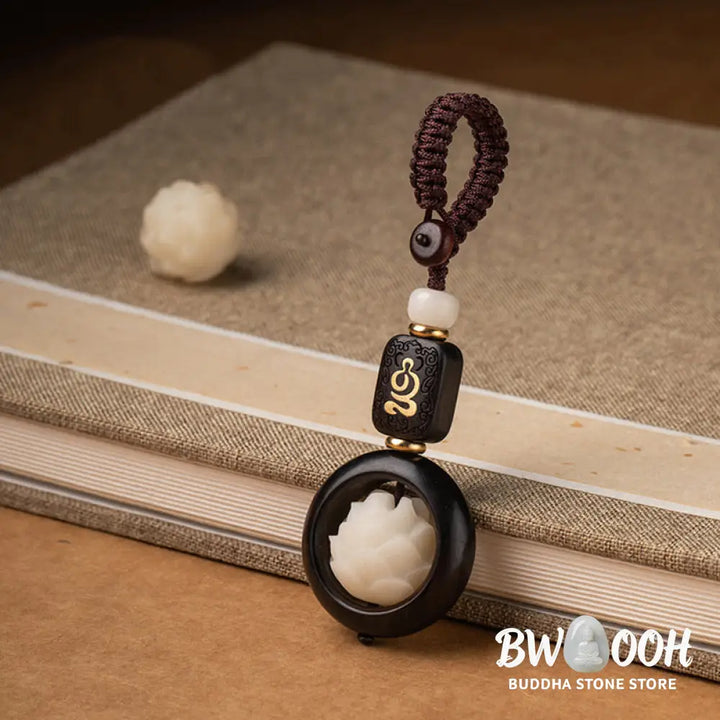 Buddha Stones Ebony Wood Bodhi Seed Lotus Enlightenment Key Chain Decoration - Ebony Wood Bodhi Seed Lotus - Key Chain