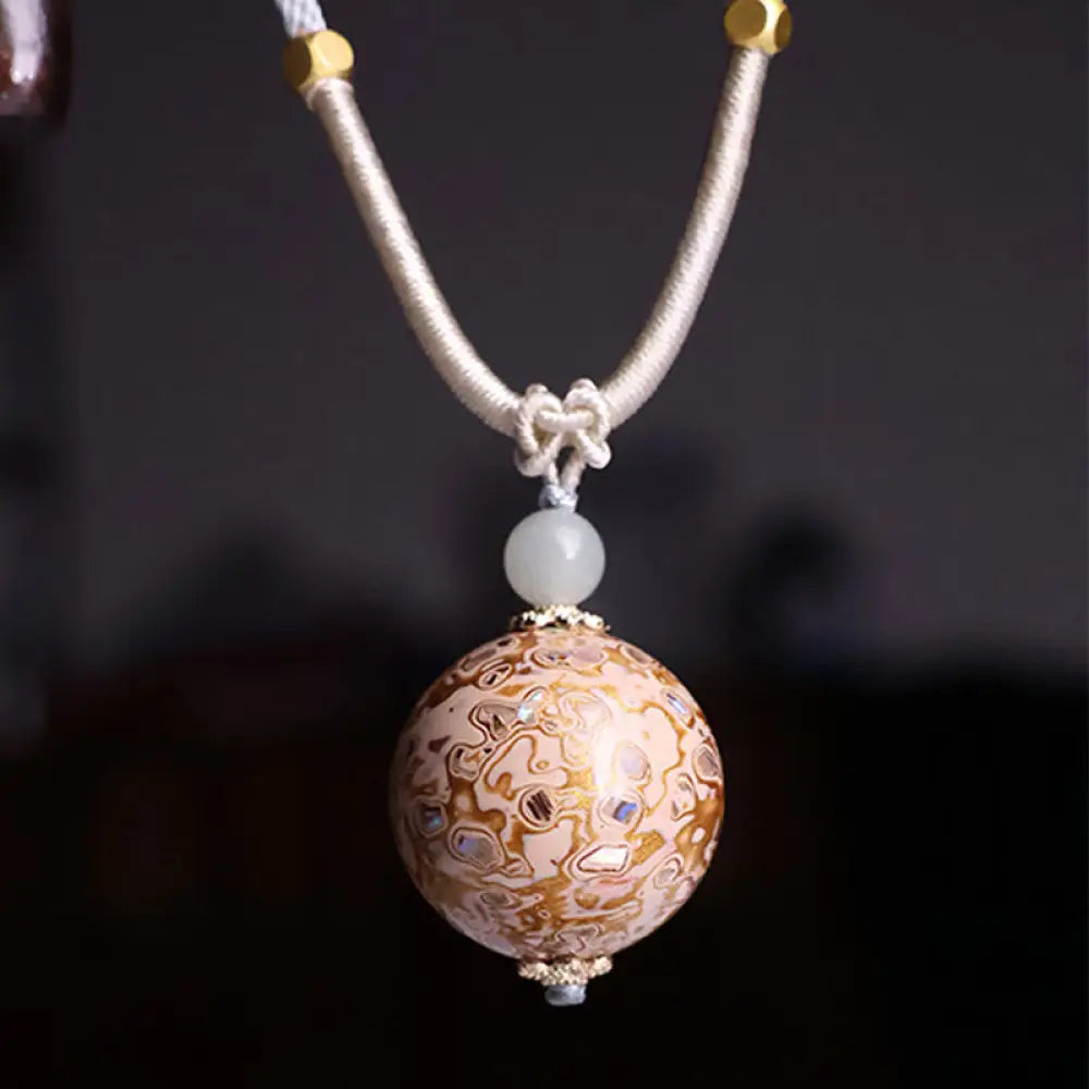 Buddha Stones Ebony Wood Colorful Lacquer Craft Bead Calm Necklace Pendant - BWOOOH - Beige(Random Beige Color)