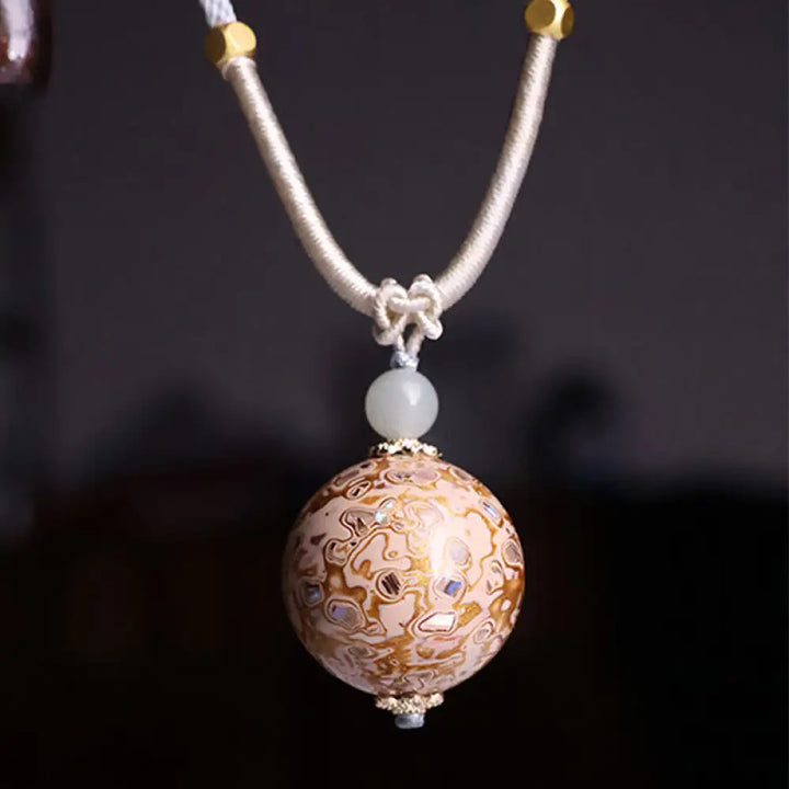 Buddha Stones Ebony Wood Colorful Lacquer Craft Bead Calm Necklace Pendant - BWOOOH - Beige(Random Beige Color)