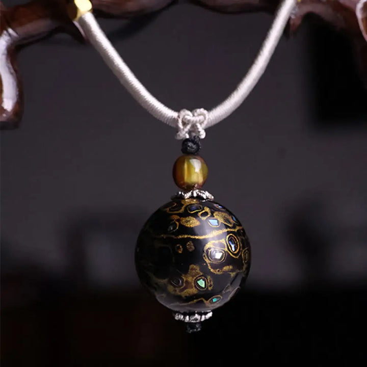 Buddha Stones Ebony Wood Colorful Lacquer Craft Bead Calm Necklace Pendant - BWOOOH - Black Gold(Random Black Gold)