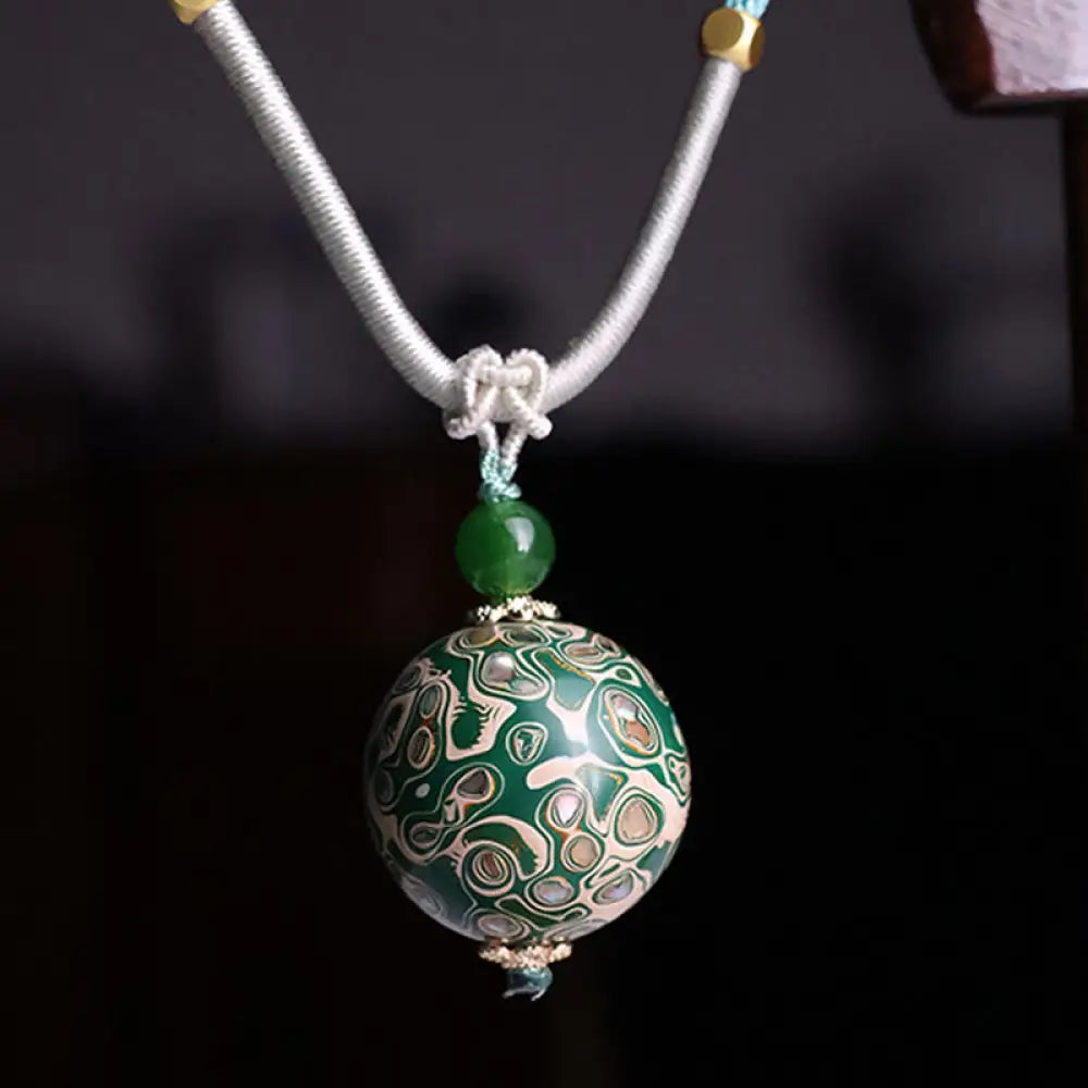 Buddha Stones Ebony Wood Colorful Lacquer Craft Bead Calm Necklace Pendant - BWOOOH - Green(Random Beige Color)