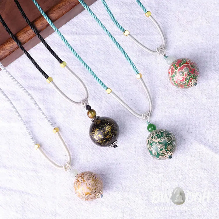 Buddha Stones Ebony Wood Colorful Lacquer Craft Bead Calm Necklace Pendant - BWOOOH - Necklaces &amp; Pendants