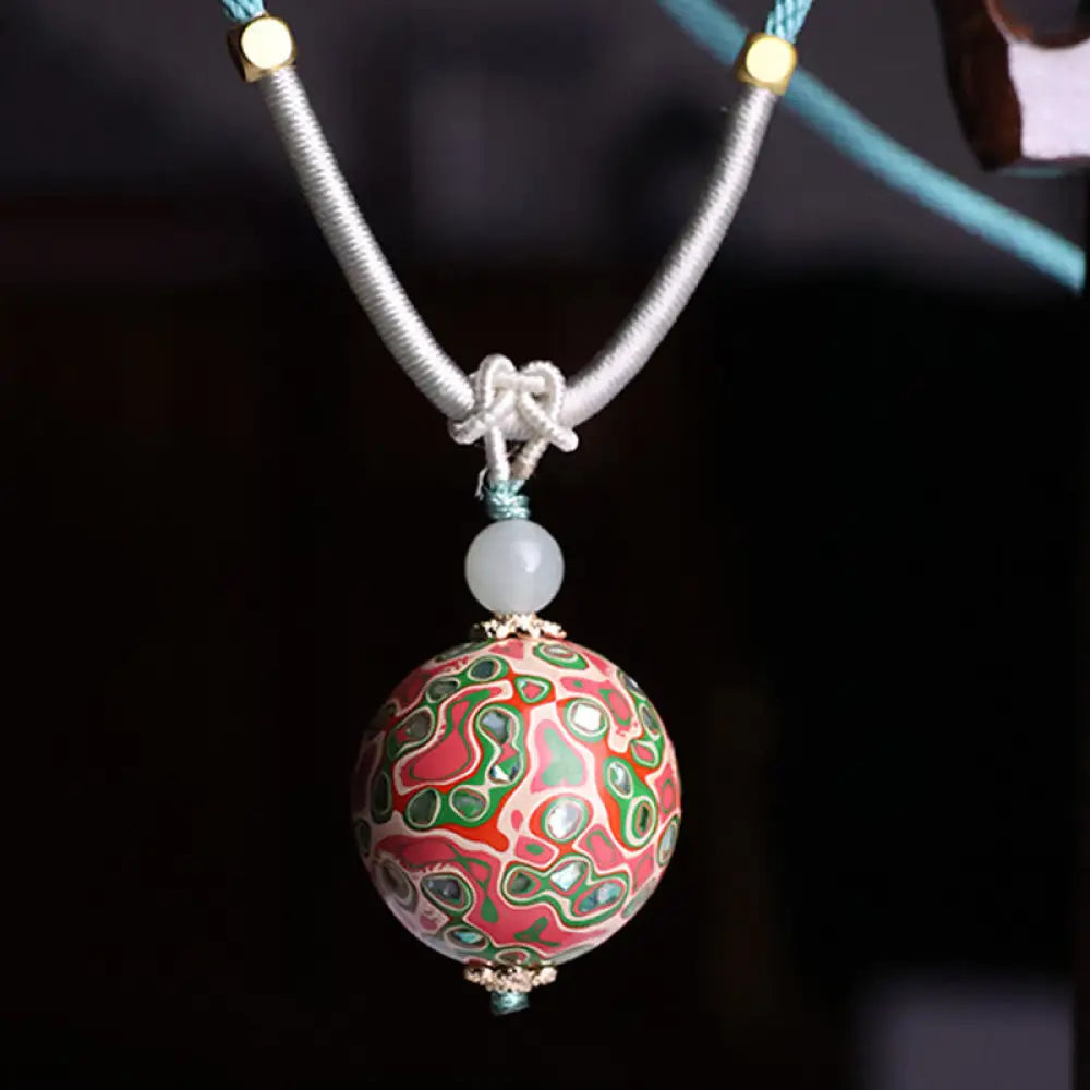 Buddha Stones Ebony Wood Colorful Lacquer Craft Bead Calm Necklace Pendant - BWOOOH - Colorful(Random Beige Colorful)