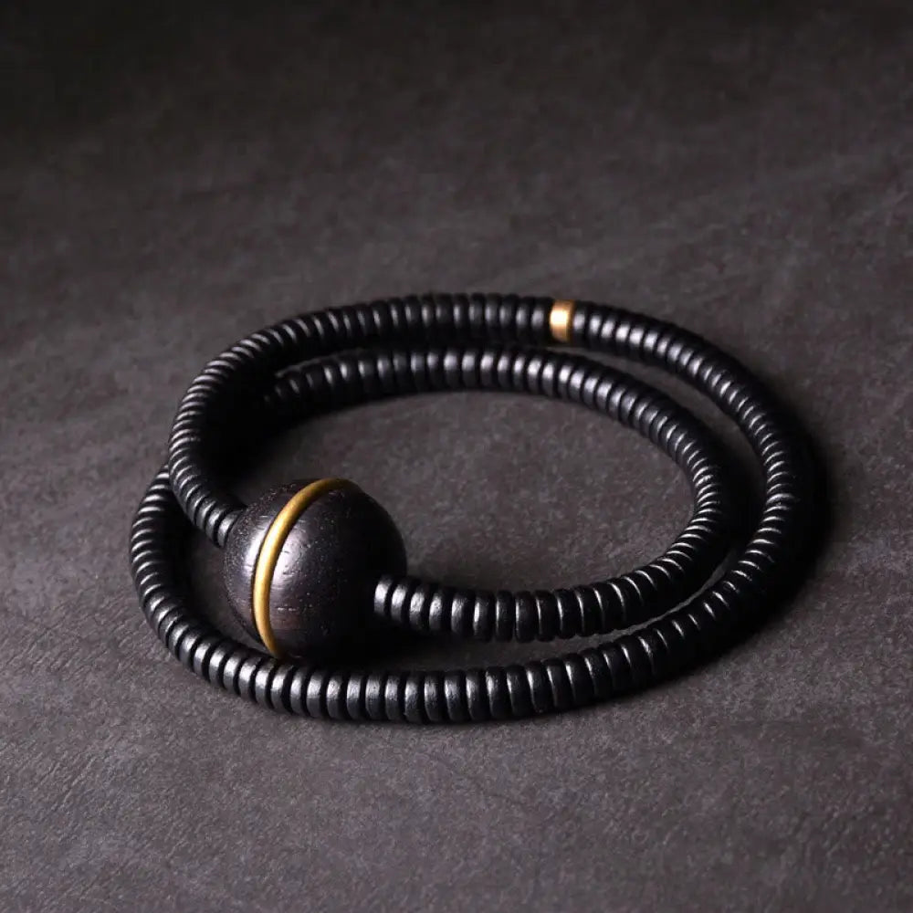 BWOOOH Ebony Wood Copper Brass Balance Ball Cuboid Double Wrap Bracelet Necklace - BWOOOH - Ebony Wood Brass