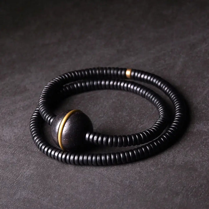 BWOOOH Ebony Wood Copper Brass Balance Ball Cuboid Double Wrap Bracelet Necklace - BWOOOH - Ebony Wood Brass