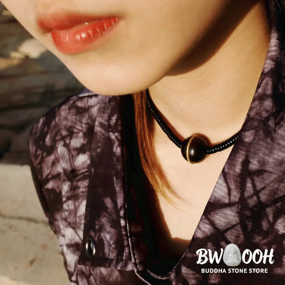Buddha Stones Ebony Wood Copper Brass Balance Ball Cuboid Double Wrap Bracelet Necklace - BWOOOH - Bracelet