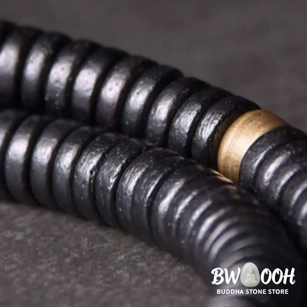 Buddha Stones Ebony Wood Copper Brass Balance Ball Cuboid Double Wrap Bracelet Necklace - BWOOOH - Bracelet