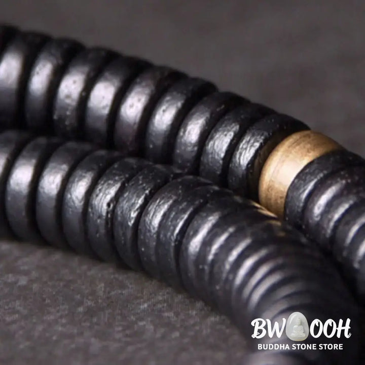 Buddha Stones Ebony Wood Copper Brass Balance Ball Cuboid Double Wrap Bracelet Necklace - BWOOOH - Bracelet