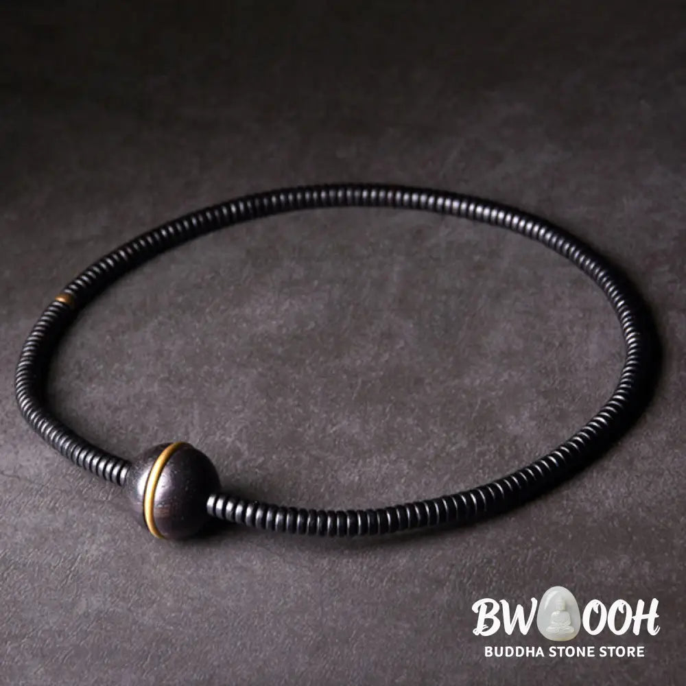 Buddha Stones Ebony Wood Copper Brass Balance Ball Cuboid Double Wrap Bracelet Necklace - BWOOOH - Bracelet
