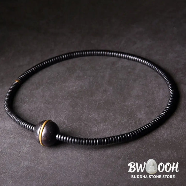Buddha Stones Ebony Wood Copper Brass Balance Ball Cuboid Double Wrap Bracelet Necklace - BWOOOH - Bracelet