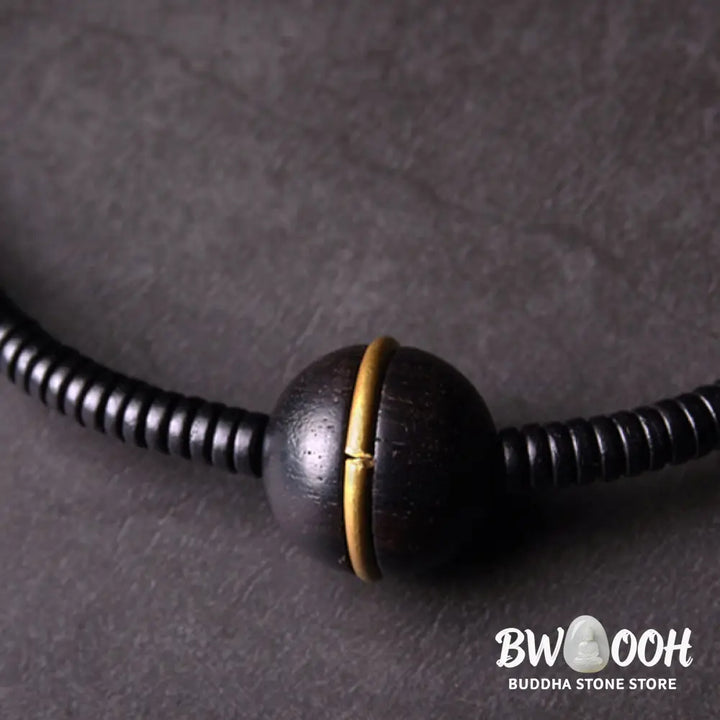 Buddha Stones Ebony Wood Copper Brass Balance Ball Cuboid Double Wrap Bracelet Necklace - BWOOOH - Bracelet