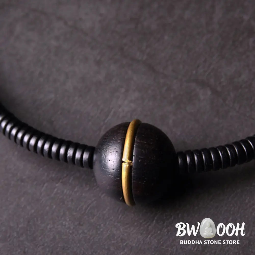 Buddha Stones Ebony Wood Copper Brass Balance Ball Cuboid Double Wrap Bracelet Necklace - BWOOOH - Bracelet