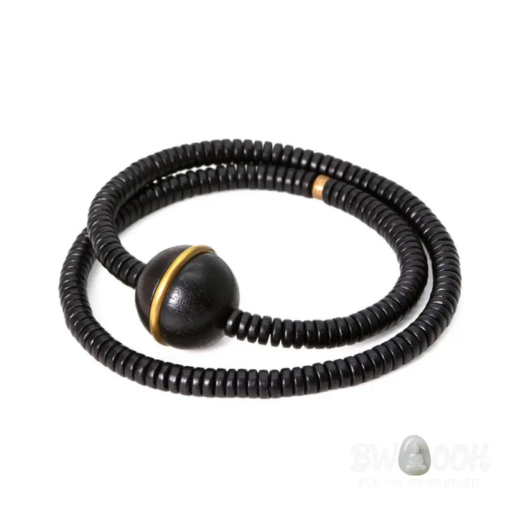 Buddha Stones Ebony Wood Copper Brass Balance Ball Cuboid Double Wrap Bracelet Necklace - BWOOOH - Bracelet